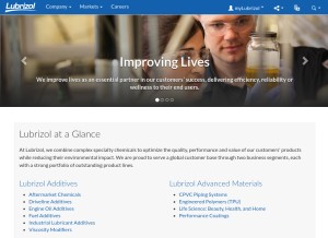 How lubrizol.com looks like on a tablet such as an iPad.