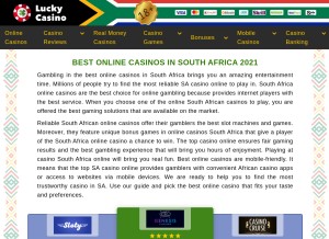 How luckycasino.co.za looks like on a tablet such as an iPad.