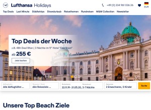 How lufthansaholidays.com looks like on a tablet such as an iPad.