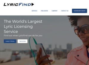 How lyricfind.com looks like on a tablet such as an iPad.