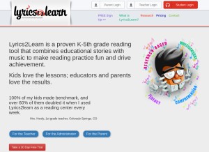 How lyrics2learn.com looks like on a tablet such as an iPad.