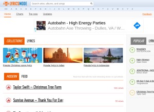 How lyricsmode.com looks like on a tablet such as an iPad.