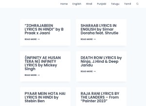 How lyricstuneful.com looks like on a tablet such as an iPad.