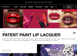 How maccosmetics.com looks like on a tablet such as an iPad.