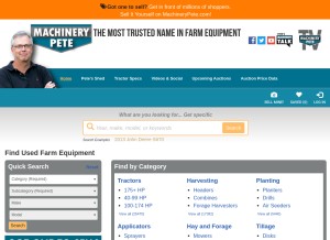 How machinerypete.com looks like on a tablet such as an iPad.