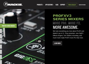 How mackie.com looks like on a tablet such as an iPad.