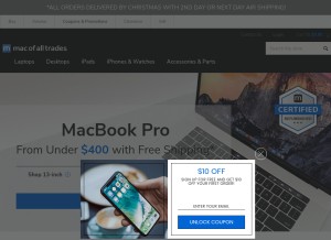 How macofalltrades.com looks like on a tablet such as an iPad.