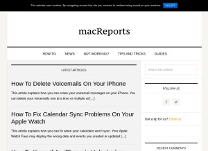 How macreports.com looks like on a tablet such as an iPad.