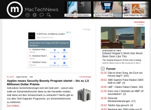 How mactechnews.de looks like on a tablet such as an iPad.