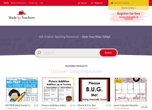 How madebyteachers.com looks like on a tablet such as an iPad.