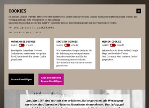 How magenta-mannheim.de looks like on a tablet such as an iPad.