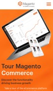 How magento.com looks like on a mobile device such as an iPhone.