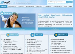 How mail.de looks like on a tablet such as an iPad.