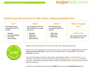 How majortests.com looks like on a tablet such as an iPad.