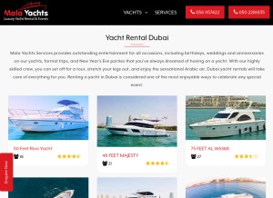 How malayachts.ae looks like on a tablet such as an iPad.