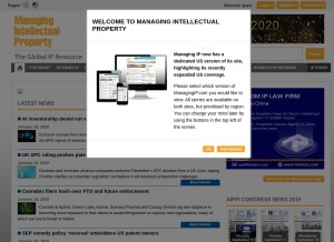 How managingip.com looks like on a tablet such as an iPad.