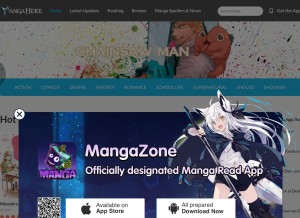 How mangahere.co looks like on a tablet such as an iPad.
