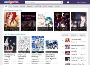 How mangahua.com looks like on a tablet such as an iPad.