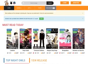 How mangaowl.com looks like on a tablet such as an iPad.