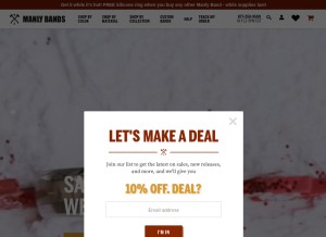 How manlybands.com looks like on a tablet such as an iPad.