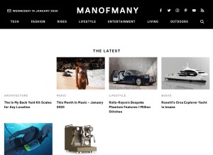 How manofmany.com looks like on a tablet such as an iPad.