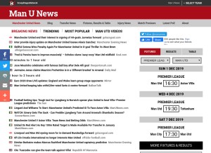 How manunews.com looks like on a tablet such as an iPad.