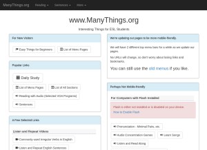 How manythings.org looks like on a tablet such as an iPad.