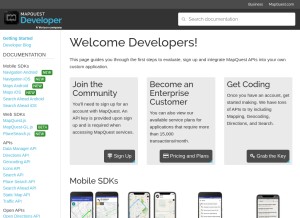 How mapquestapi.com looks like on a tablet such as an iPad.
