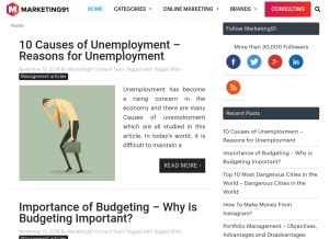 How marketing91.com looks like on a tablet such as an iPad.