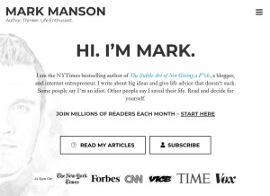 How markmanson.net looks like on a tablet such as an iPad.