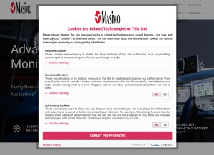 How masimo.com looks like on a tablet such as an iPad.
