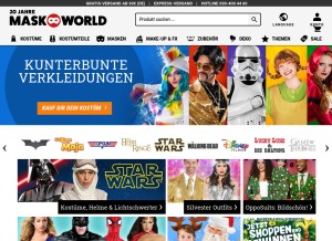 How maskworld.com looks like on a tablet such as an iPad.
