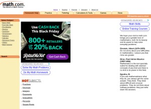 How math.com looks like on a tablet such as an iPad.