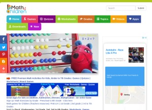 How math4children.com looks like on a tablet such as an iPad.