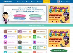 How mathgames.com looks like on a tablet such as an iPad.