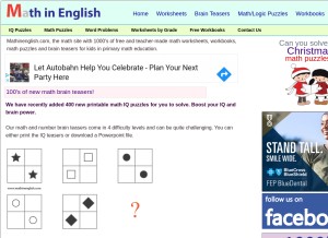 How mathinenglish.com looks like on a tablet such as an iPad.