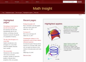 How mathinsight.org looks like on a tablet such as an iPad.