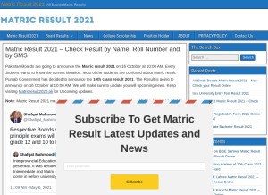 How matricresult2020.pk looks like on a tablet such as an iPad.