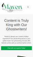 How mavenghostwriters.com looks like on a mobile device such as an iPhone.