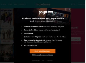 How maxdome.de looks like on a tablet such as an iPad.