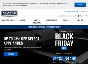 How maytag.com looks like on a tablet such as an iPad.