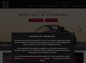 How mazda.mx looks like on a tablet such as an iPad.