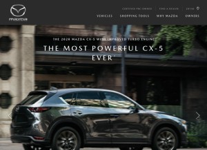 How mazdausa.com looks like on a tablet such as an iPad.