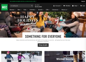 How mec.ca looks like on a tablet such as an iPad.