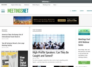 How meetingsnet.com looks like on a tablet such as an iPad.