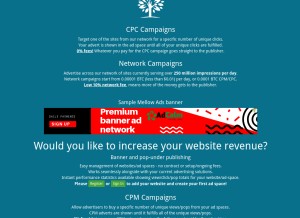 How mellowads.com looks like on a tablet such as an iPad.