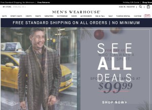 How menswearhouse.com looks like on a tablet such as an iPad.