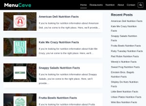How menucave.com looks like on a tablet such as an iPad.