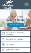 How meritushealth.com looks like on a mobile device such as an iPhone.