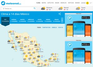 How meteored.mx looks like on a tablet such as an iPad.